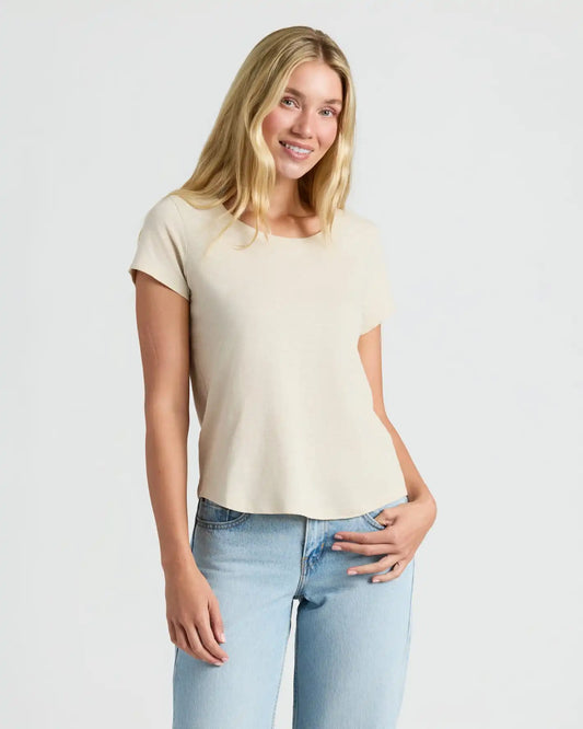 Womens Oatmeal Slub Scoop Neck Tee