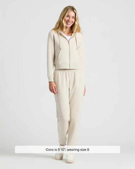 Womens Oatmeal Crop Zip Hoodie & Relaxed Jogger 2-Pack