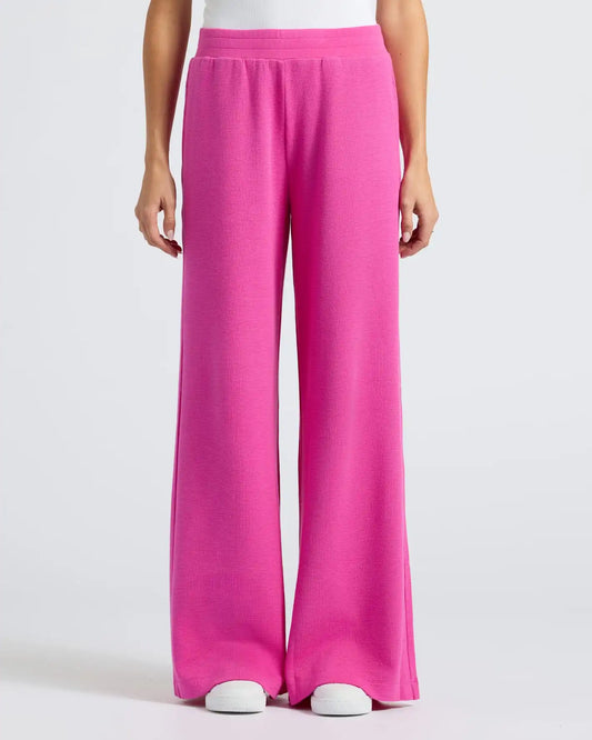 Womens Electric Fuchsia Waffle Wide Leg Pants