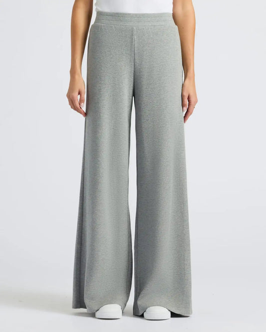 Womens Heather Gray Waffle Wide Leg Pants